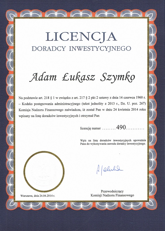 Licencja DI Adam Szymko