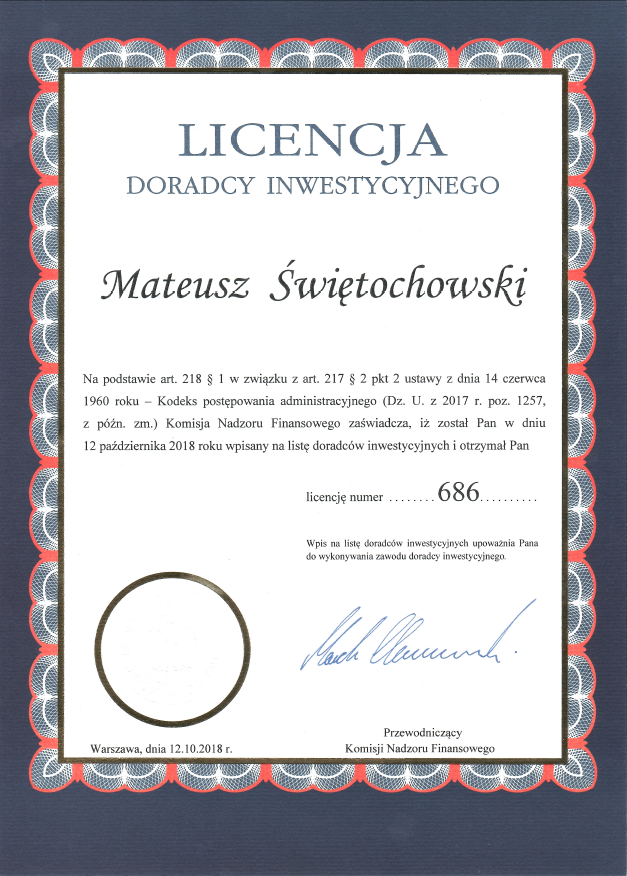 Licencja DI Mateusz Swietochowski