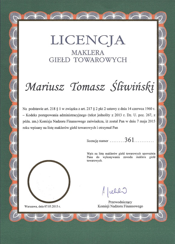 Licencja MGT Mariusz Sliwinski