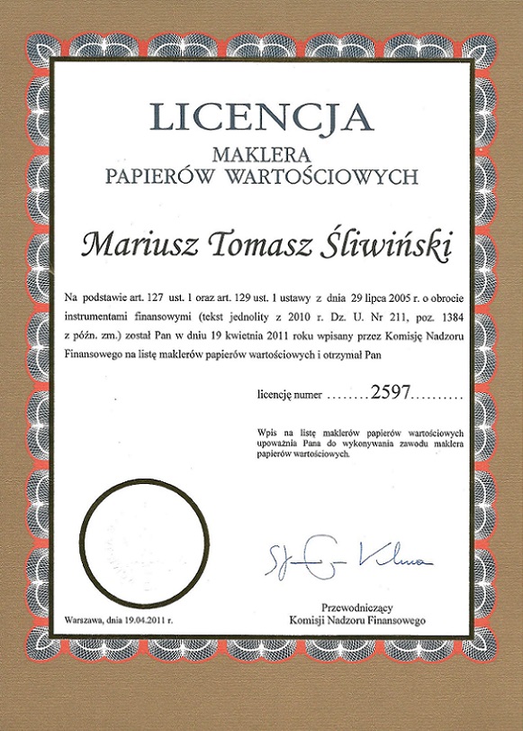 Licencja MPW Mariusz Sliwinski