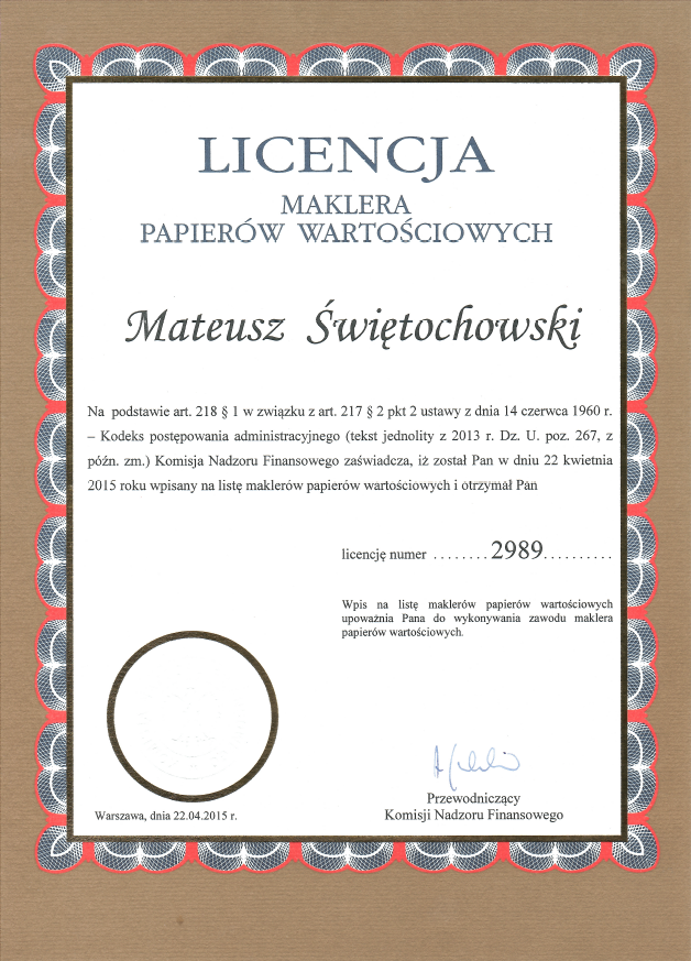 Licencja MPW Mateusz Swietochowski